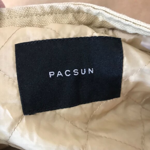 PACSUN ~ MENS SMALL ~ TAN CANVAS FULL ZIP LINED VEST CHORE COAT CARGO - Picture 7 of 7